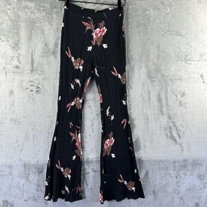 By Together Palazzo Pants Women's S Black Pink Floral Print Elastic Waist
